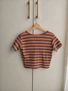 Multicolor Rainbow Striped Crop Top &amp; Free Gift