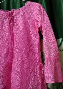 Elegant Pink Floral Lace Kurta