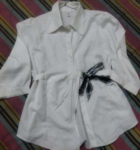 Chic White Peplum Top with Scarf Detail