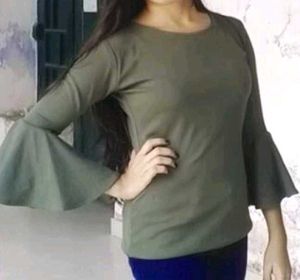 Olive Green Flared Sleeve Top