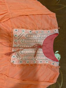 Elegant Peach Kurta with Tassels