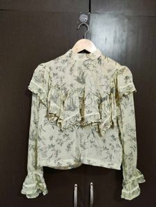 Floral Ruffle Neck Blouse