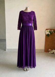 Dark Purple Lace Evening Gown 💜🤍👑