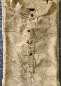 Men's Beige Marble Print Kurta