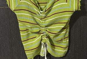 Lime Striped Off-Shoulder Crop Top