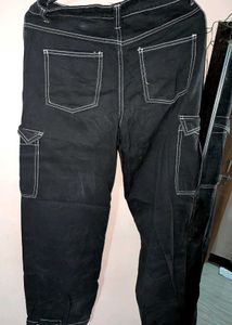 Black Cargo Pants with White Stitching