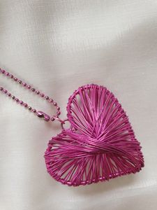 Pink Heart Wire Pendant Necklace