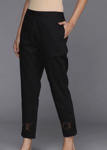Elegant Black Ethnic Pants with Embroidered Hem