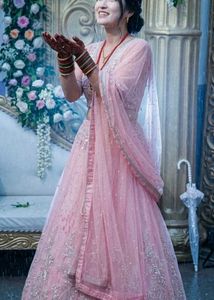 Embellished bridal engagement pink crop top Set