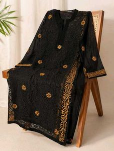 Black Chikankari Kurta with dupatta