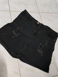 Black Distressed Denim Shorts