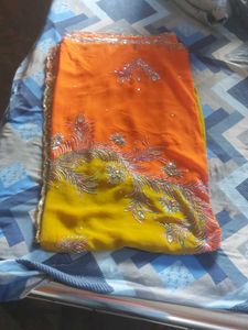 Embroidered Orange &amp; Yellow Saree