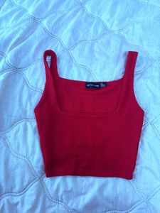 Red Square Neck Cropped Top