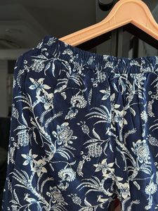 Blue Floral Print Palazzo Pants high waist