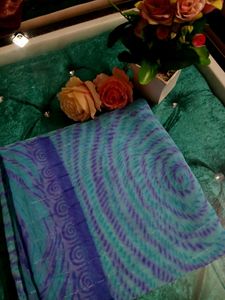 🌈Beautiful BluePurple Printed Saree With Blouse🌈