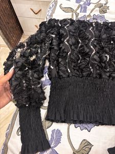 Black Embellished Off-Shoulder Top