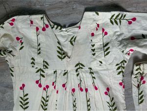 White Floral Print Kurta Set