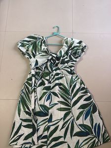Leaf Print Puff Sleeve Dress