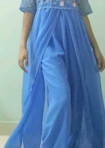 Blue Floral Embroidered Ethnic Gown with Bottom