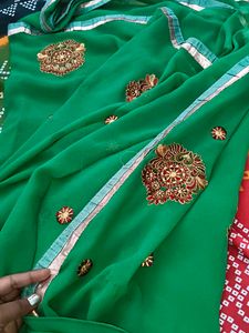 Emerald Green Embroidered Dress saree