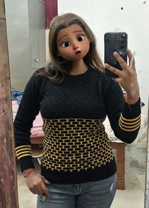 Black &amp; Yellow Geometric Knit Sweater<<3