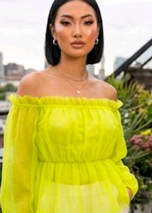 Off-Shoulder Sheer Lime Green Top