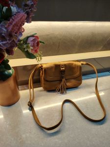 Tan Leather Crossbody Bag with Tassel