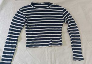 Classic Navy &amp; White Striped Ribbed Knit Top | Lon