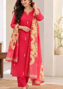 Coral Gota Patti Floral Kurta Set