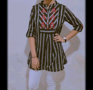 Stylish Striped Kurta with Embroidery