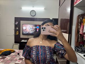 Off Shoulder Printed High Low Dress