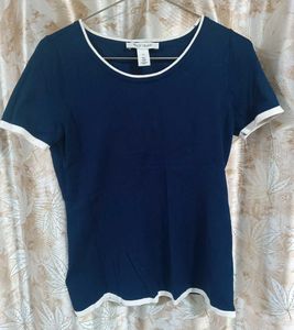 Y2K coded Blue &amp; White Trim T-Shirt