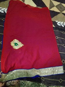 Elegant Red and Blue  Saree with Embellishments