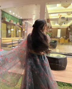 Floral Print Organza Lehenga Choli Set