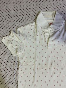White Polo Shirt with Red Pattern