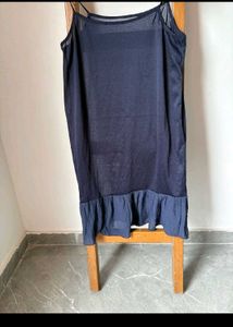 elegant Navy Slip Dress with Ruffle