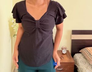 Ribbed Top with Bow Detail