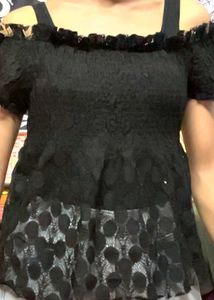Chic Black Smocked Off-Shoulder Top