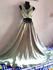 Elegant Sage Green Skirt and Crop Top Set