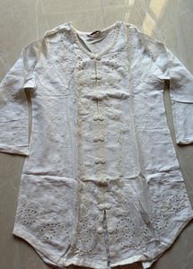 Elegant White Embroidered cutwork tunic