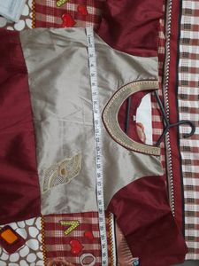 Tafetta Silk Long Kurti Gown Maroon Gold Wedding