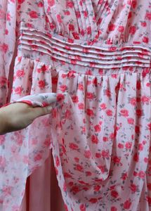 Vintage Pink Floral Midi Dress