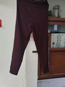 112.Maroon Leggings with White Stripes