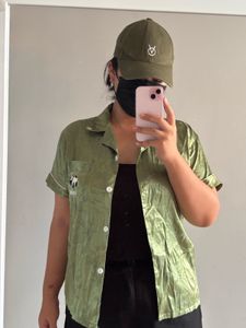 Shiny Green Button-Up Shirt
