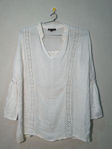 Elegant White Lace Trim Tunic Top