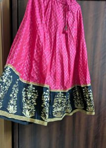 Vibrant Pink Ethnic Skirt with Black Border