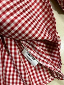 Chic Red Gingham Peplum Top