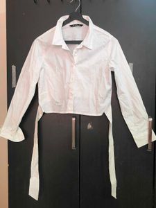 White Cropped Long-Sleeve Shirt (S)