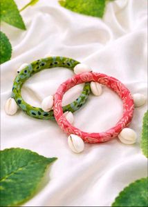 Boho Fabric Bangles with Cowrie Shells