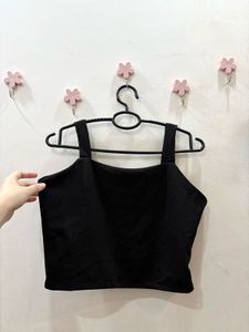 Black Square neck crop top with side zip
